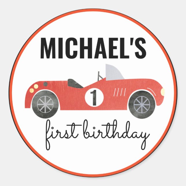 TÄVLING CAR PARTY STICKER RUNT KLISTERMÄRKE (Framsida)