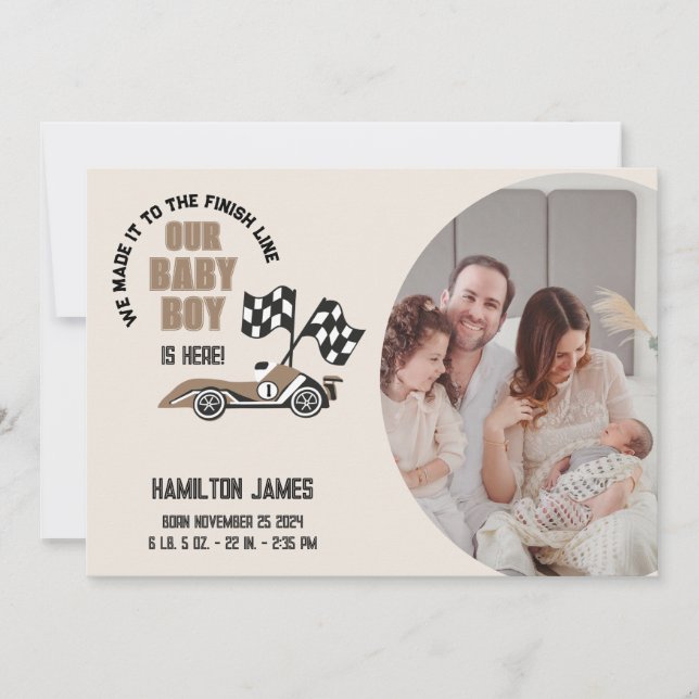 Tävling Car Pojke Birth Meddelande (Framsida)