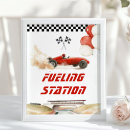 Tävling Car Red Fueling Station Birthday Drinks Poster