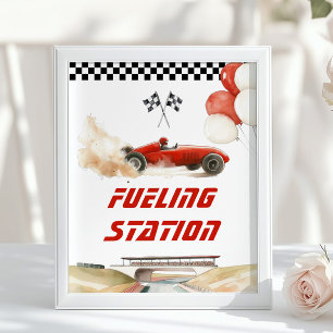 Tävling Car Red Fueling Station Birthday Drinks Poster