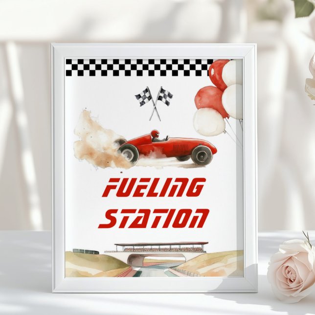 Tävling Car Red Fueling Station Birthday Drinks Poster (Skapare uppladdad)