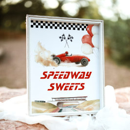 Tävling Car Red Speedway Sweets Födelsedagsfest Poster