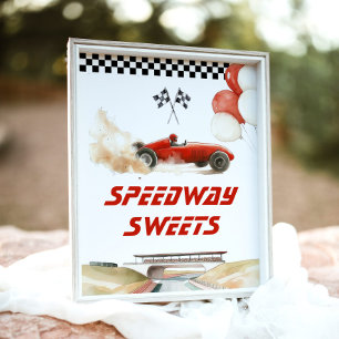 Tävling Car Red Speedway Sweets Födelsedagsfest Poster