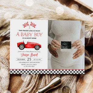 Tävling Car Red Tävla Boy Baby Shower Photo Inbjudningar