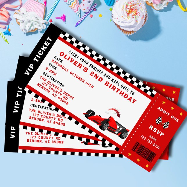 Tävling Car Tävla Boy Födelsedagsfest Biljett Inbjudningar (race car birthday invitation for him)