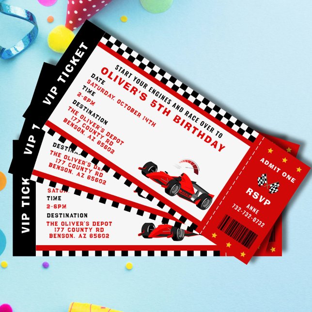 Tävling Car Tävla Boy Födelsedagsfest Biljett Inbjudningar (race car birthday ticket invitation for him)