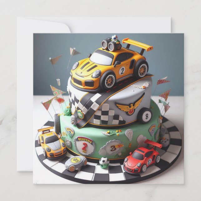 TÄVLING CAR THEMED BARNS FÖDELSEDAG CAKE KORT (Framsida)