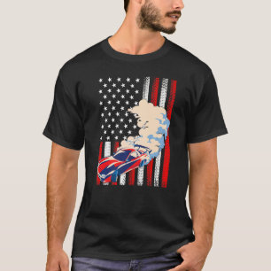 Tävling Car US American Flagga 4:e juli Patriotic T Shirt
