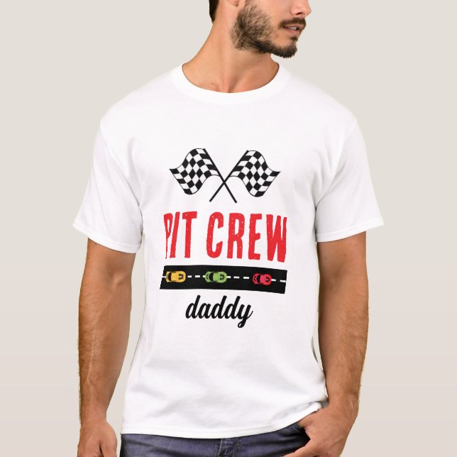 Tävling Car White Pit Crew pappa T Shirt (Framsida)