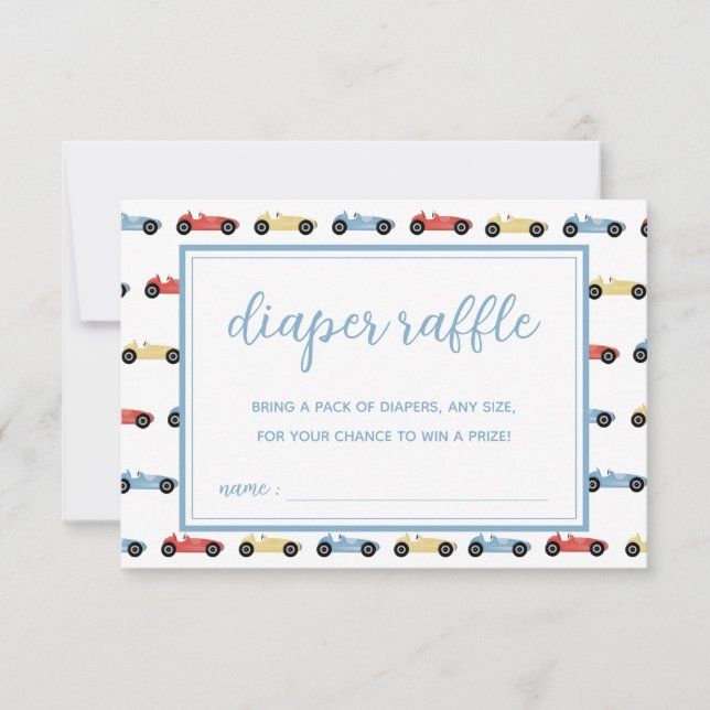 Tävling Cars Blue Boy Shower Diaper Raffle Card Inbjudningar (Framsida)