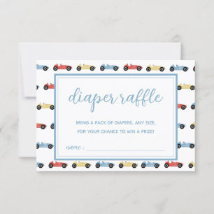 Tävling Cars Blue Boy Shower Diaper Raffle Card Inbjudningar
