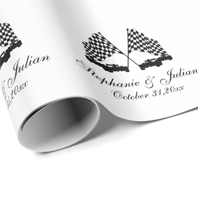 Tävling Cars Checker Flagga Presentpapper (Rullad Hörn)