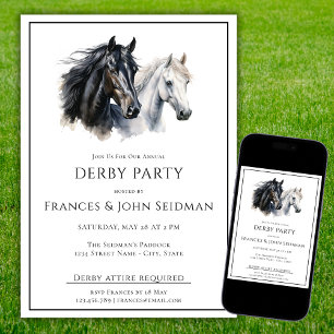 Tävling Horse Derby Party Simple Elegant Black Whi Inbjudningar