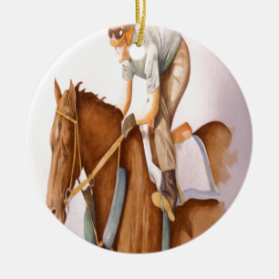 Tävling Horse och Jockey Julgransprydnad Keramik