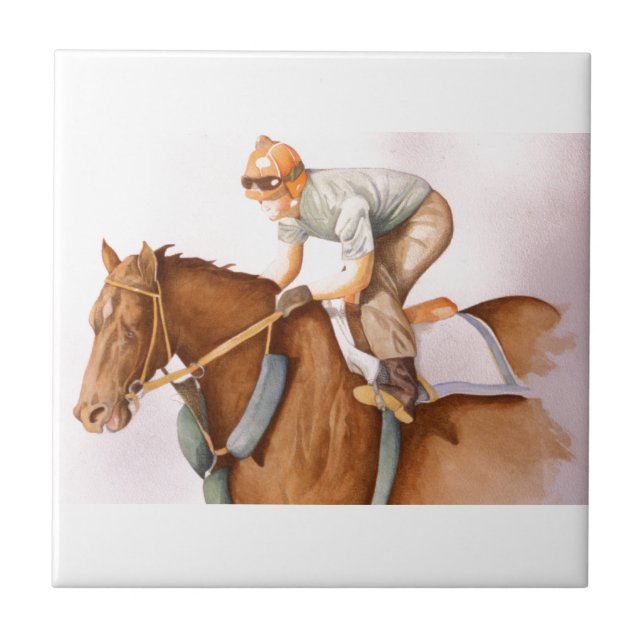 Tävling Horse och Jockey Kakelplatta (Framsidan)