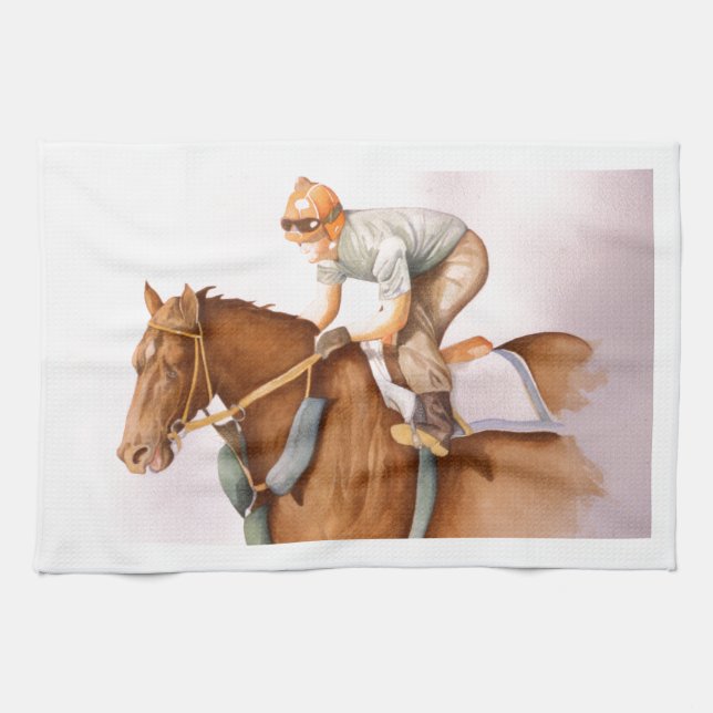 Tävling Horse och Jockey Kökshandduk (Horisontell)