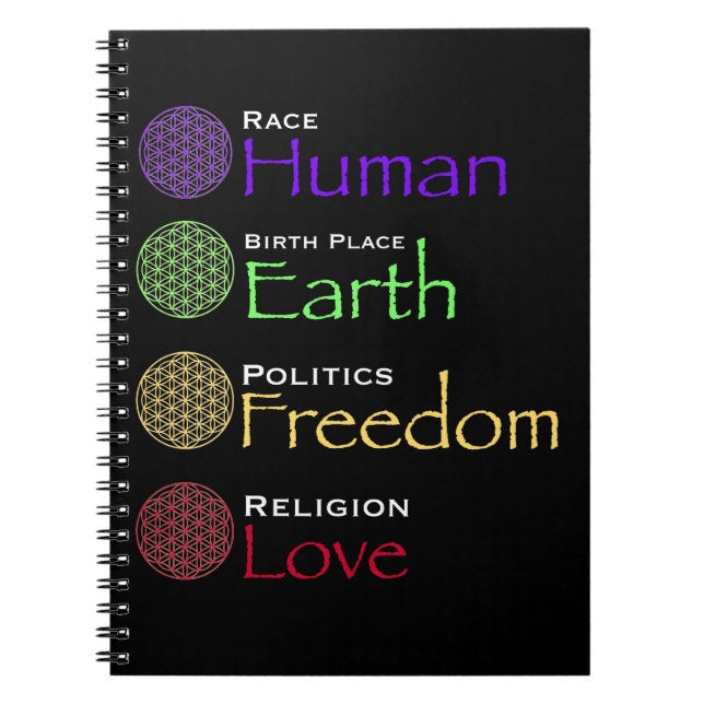 Tävling: Human Birthplace: Earth Politik: Freedom  Anteckningsbok (Framsidan)