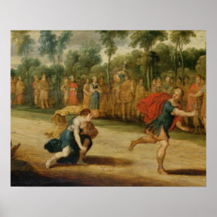 Tävling i Atalanta och Hippomenes (olja på panelen Poster