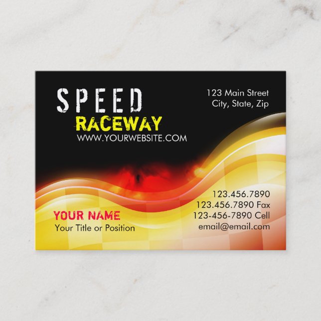 Tävlingbilen rusar flammar avfyrar på visitkort (Framsida)