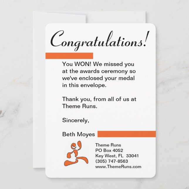 Tävlingdirektör - medaljvinnarebrev tack kort (Framsida)