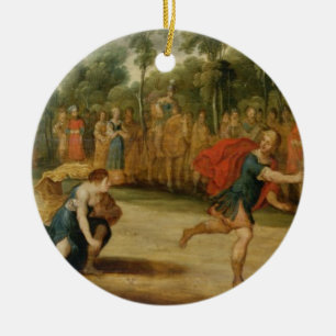 Tävlingen av Atalanta och Hippomenes (olja på Julgransprydnad Keramik
