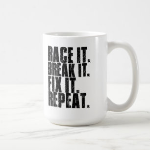 Tävlingen bryter det, den, fixar den, upprepar kaffemugg