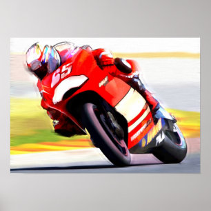 Tävlings- röd motorcykel poster