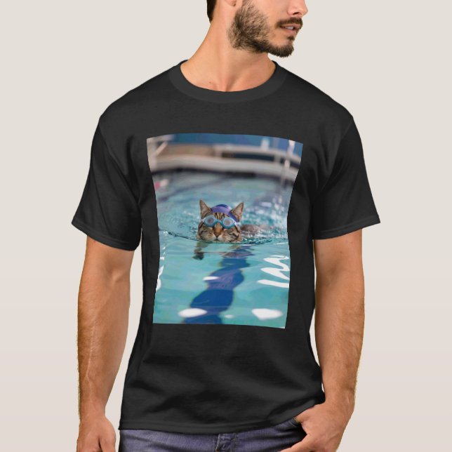 tävlingssimlag rolig kattunge simning t shirt (Framsida)