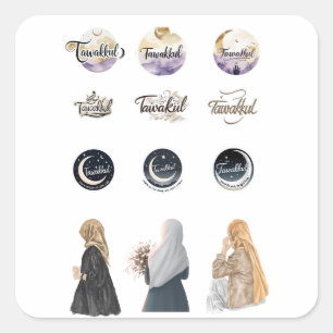 Tawakkul Islamic Sticker Set Faith-Inspired Muslim Fyrkantigt Klistermärke
