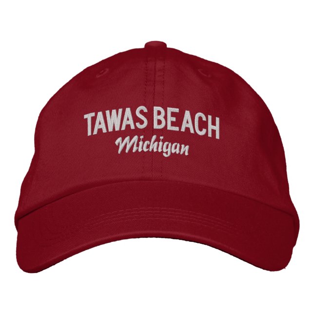 Tawas Beach Michigan Embroidered Hat Broderad Keps (Framsida)