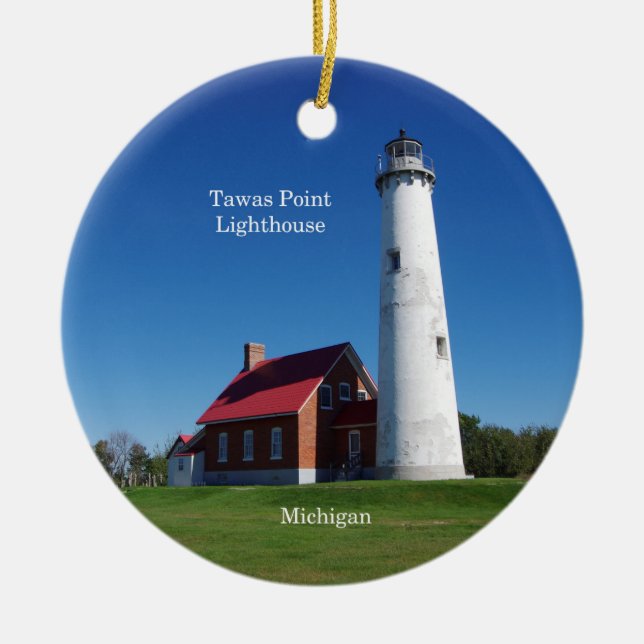 Tawas Point Lighthouse-prydnad Julgransprydnad Keramik (Framsidan)