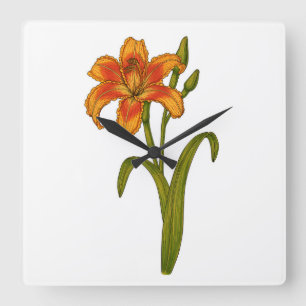 Tawny Day lily Fyrkantig Klocka