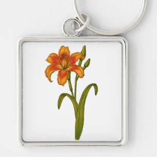 Tawny Day lily Fyrkantig Silverfärgad Nyckelring