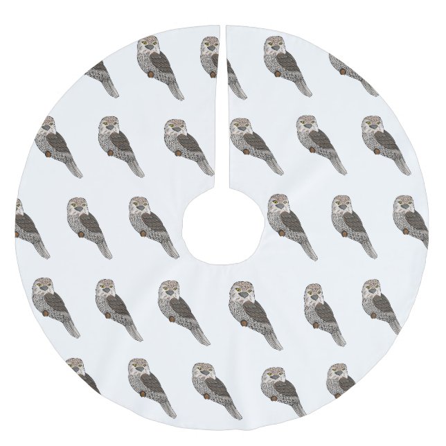 Tawny grogmouth bird tecknad illustration julgransmatta borstad polyester (Framsidan)