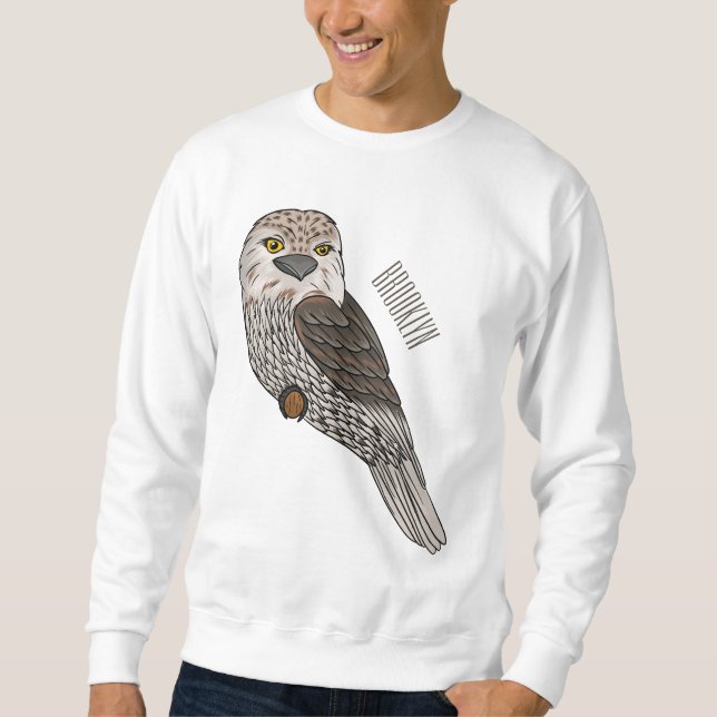 Tawny grogmouth bird tecknad illustration lång ärmad tröja (Framsida)