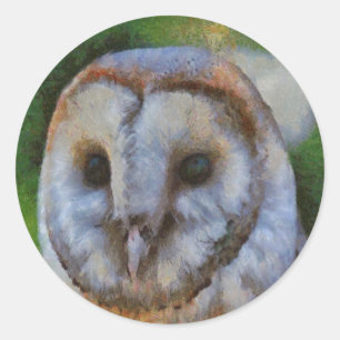 Tawny Uggla i pointillism Art Runt Klistermärke