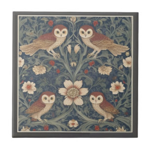 Tawny Uggla Mönster William Morris stil Ugglor Kakelplatta