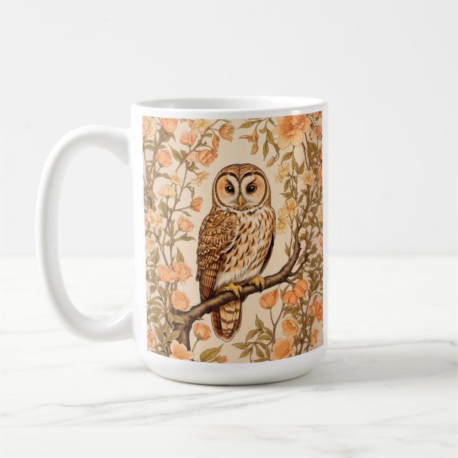 Tawny Uggla Peach Blommars William Morris Inspired Kaffemugg (Vänster)