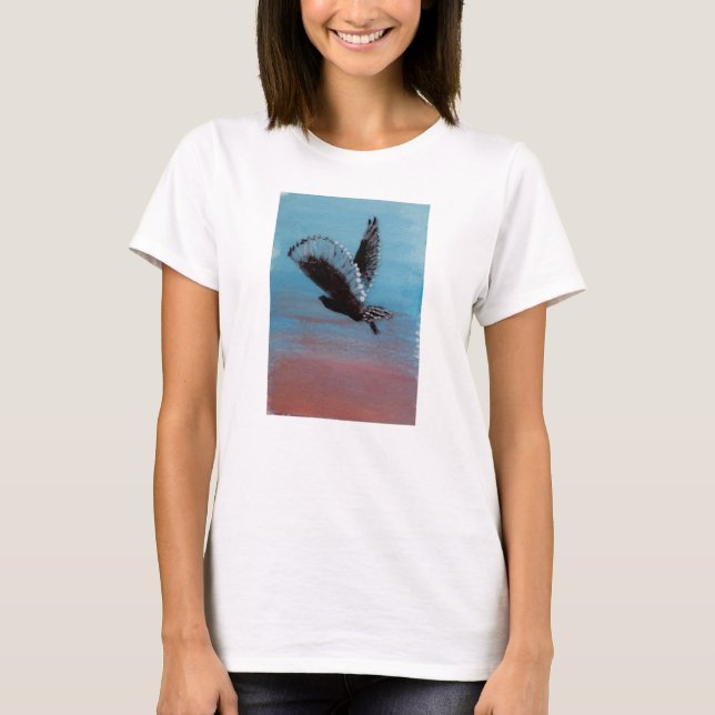 Tawny Uggla Sunrise Bird Painting Tee Shirt (Framsida)