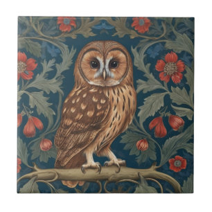 Tawny Uggla William Morris stil Höger vänd mot Kakelplatta