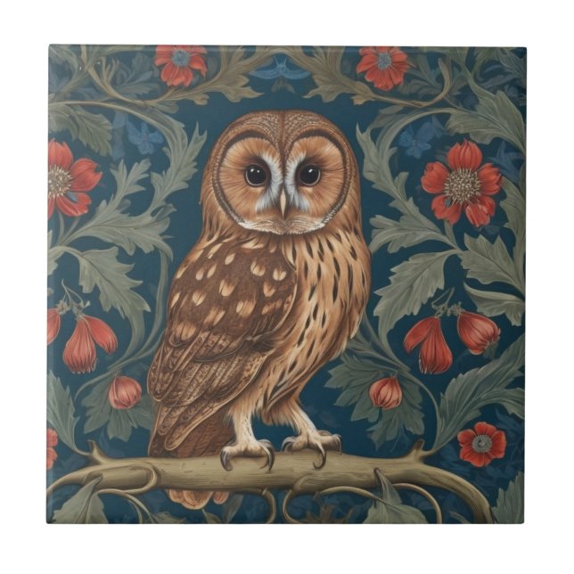 Tawny Uggla William Morris stil Höger vänd mot Kakelplatta (Framsidan)