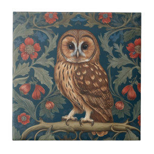 Tawny Uggla William Morris stil Lämnade vänd mot Kakelplatta