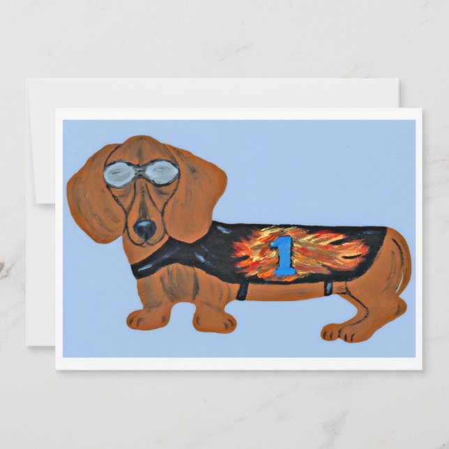 Tax Dachshund i tävlingsjacka Platt Notkort Inbjudningar (Framsida)