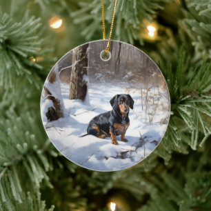 Tax Dachshund Låt Det Snöa Jul Julgransprydnad Keramik