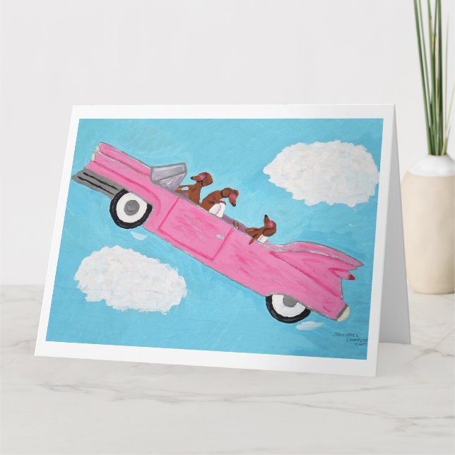Taxar i en rosa cabriolet på himlen kort (Framsida)
