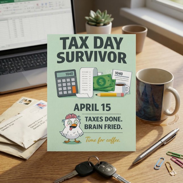 Taxes Done Brain Fried Funny April 15 Tax Survivor Vykort (Skapare uppladdad)