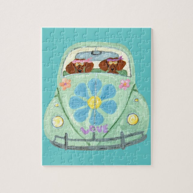 TaxHippies i deras blommakärlekmobil Pussel (Vertikal)