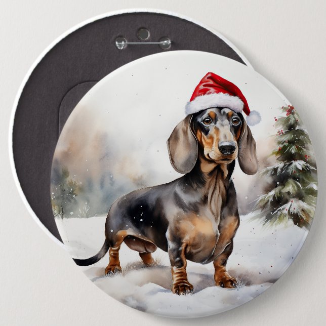 Taxhund i snö jul knapp (Framsida & baksida)