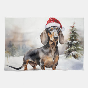 Taxhund i snö jul kökshandduk