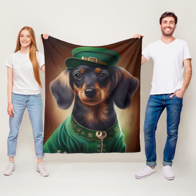 Taxhund i St. Patrick's Day-dräkt Fleecefilt (På plats)